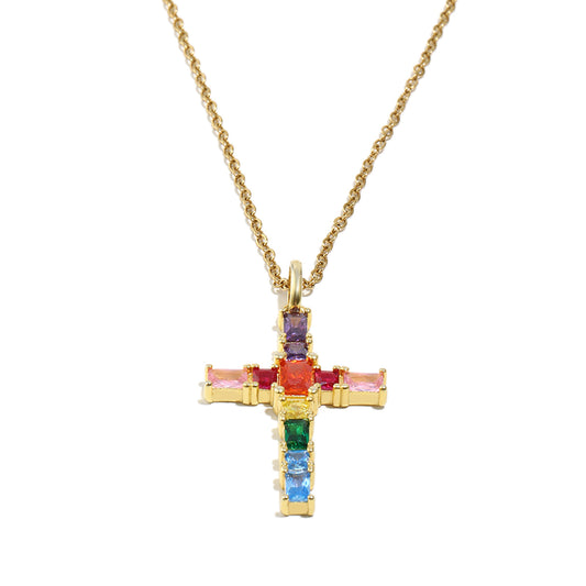 Claire's Rainbow Cross Necklace