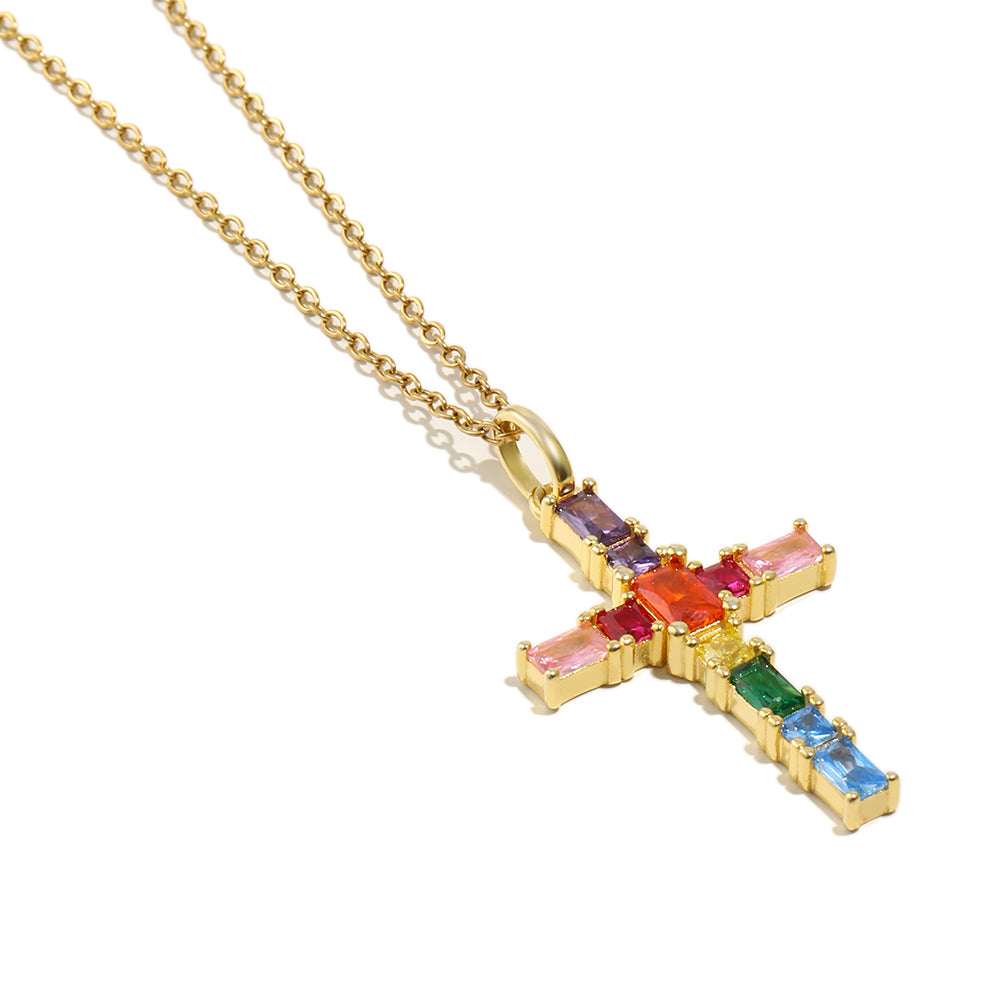 Claire's Rainbow Cross Necklace