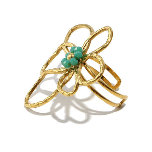 Isaline's Flower Ring in Gold with Green Accent