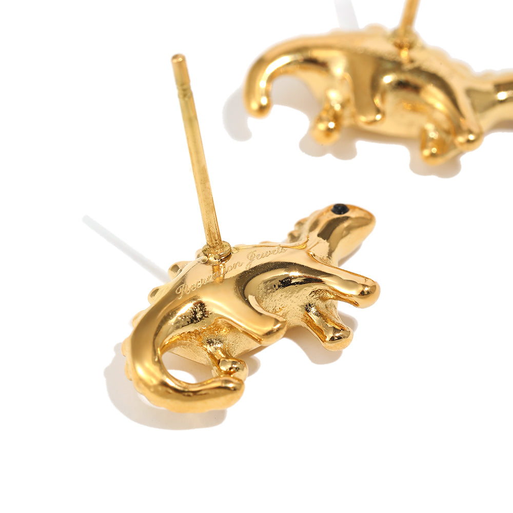 Bee’s Gold Blue Dinosaur Earrings