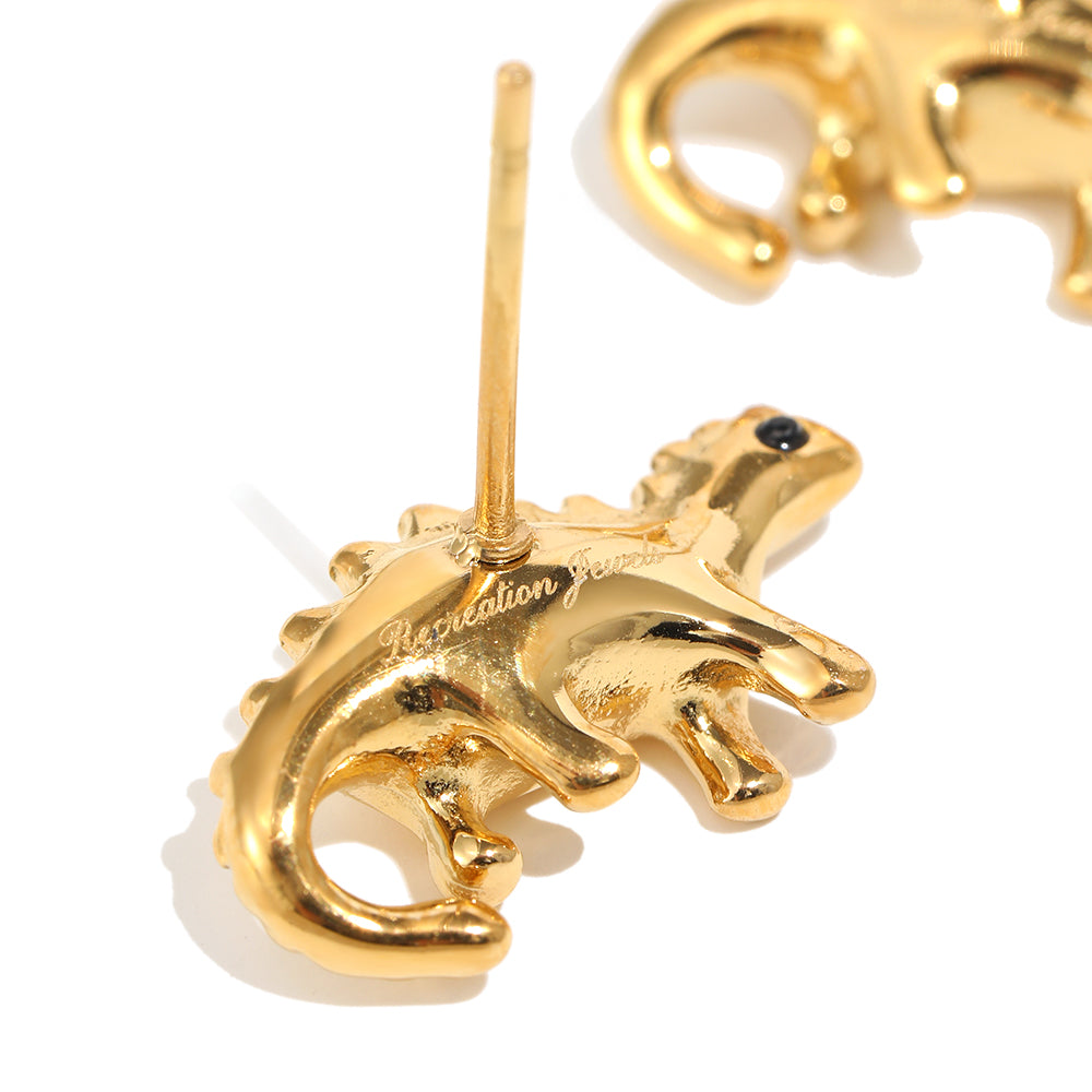 Bee’s Gold Pink Dinosaur Earrings