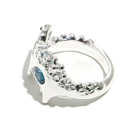 Bee's Blue Dinosaur Ring In Silver