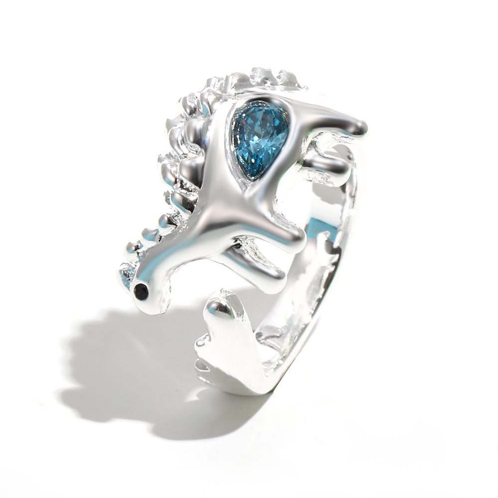 Bee's Blue Dinosaur Ring In Silver