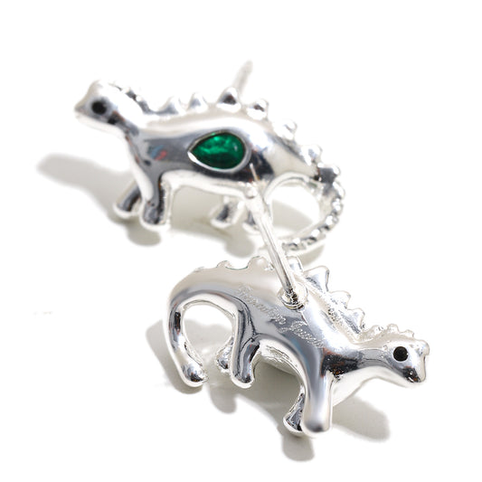 Bee’s Green Dinosaur Earrings in Silver