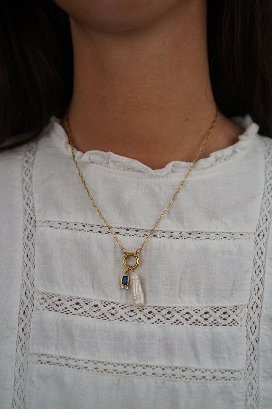 Amelie's Pearl Charm Necklace in Deep Blue