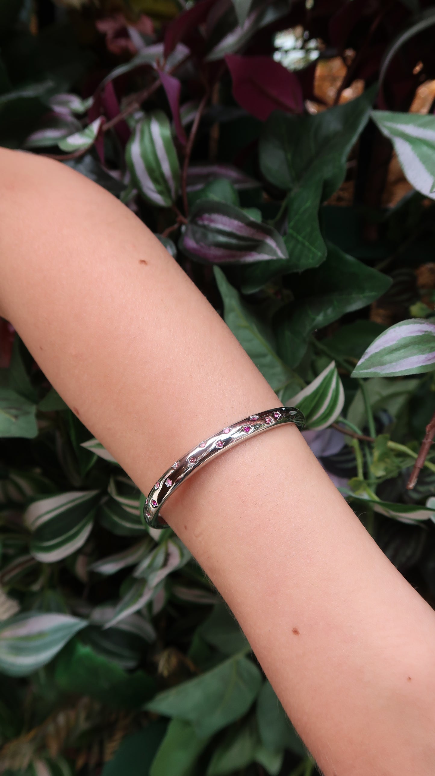Eloise's Pink Star Bangle In Silver