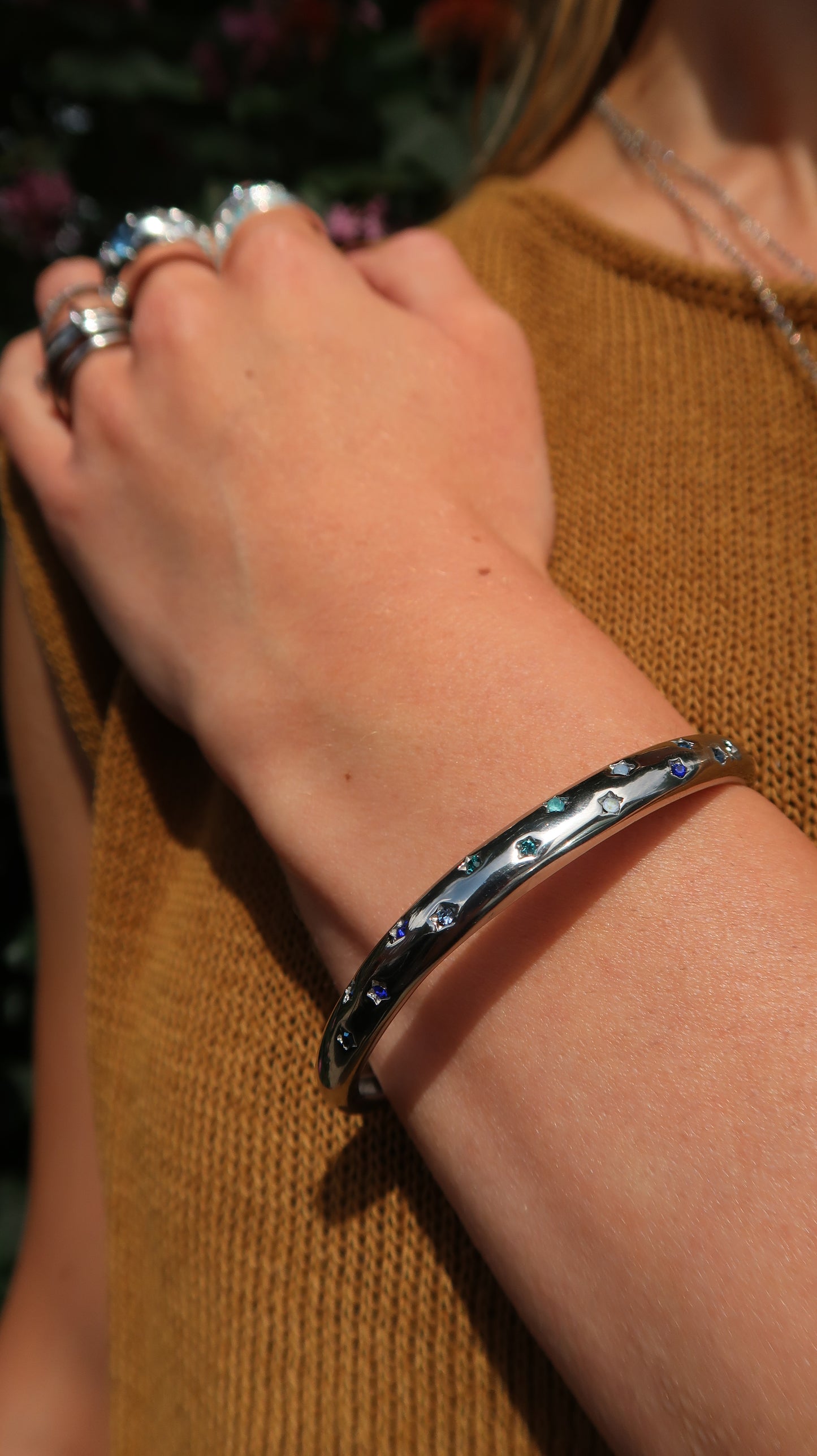 Eloise's Blue Star Bangle In Silver