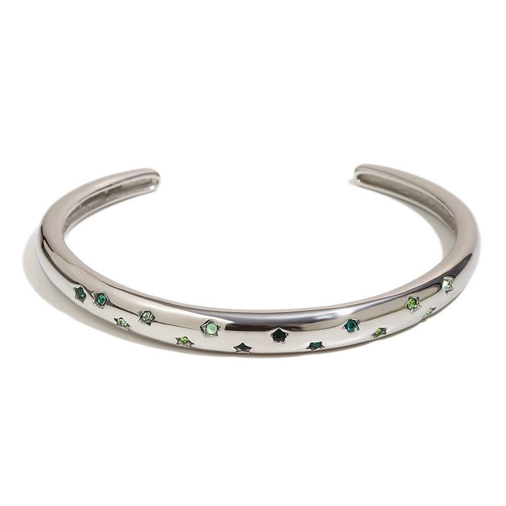 Eloise's Green Star Bangle in Silver