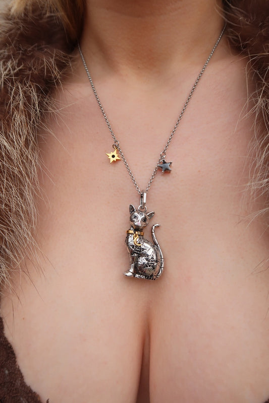 Evie's silver cat necklace