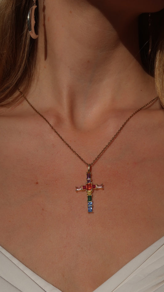 Claire's Rainbow Cross Necklace