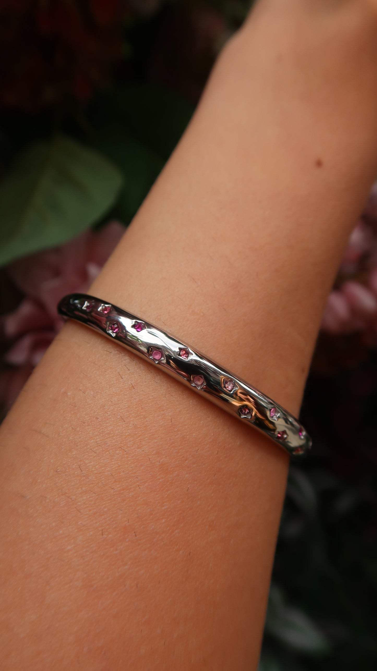 Eloise's Pink Star Bangle In Silver