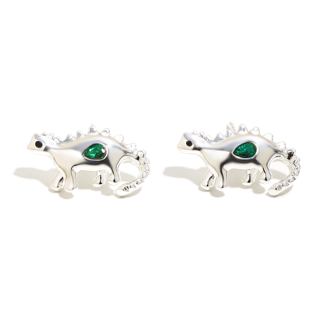 Bee’s Green Dinosaur Earrings in Silver