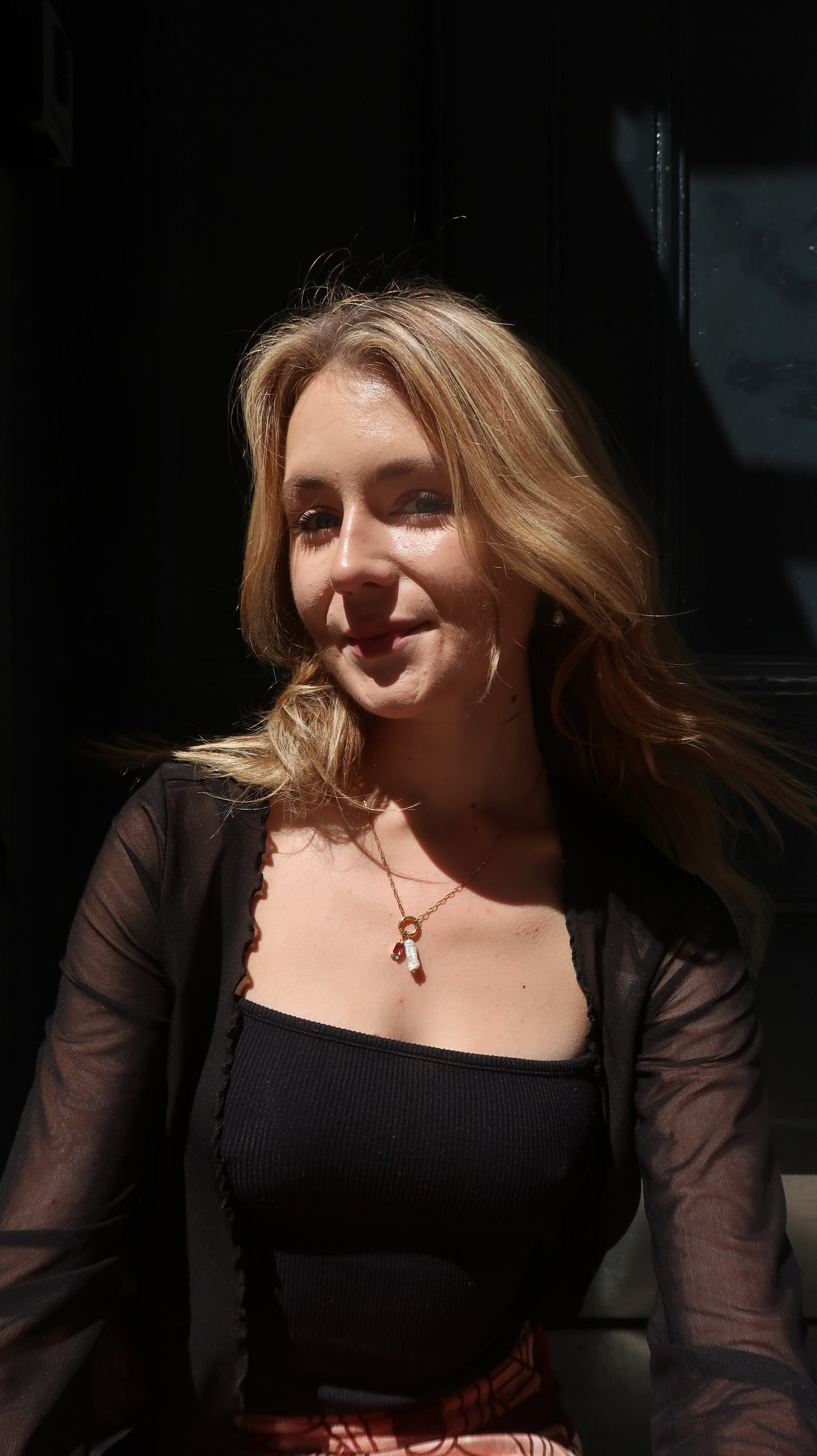 Amelie's Pearl Charm Necklace in Red