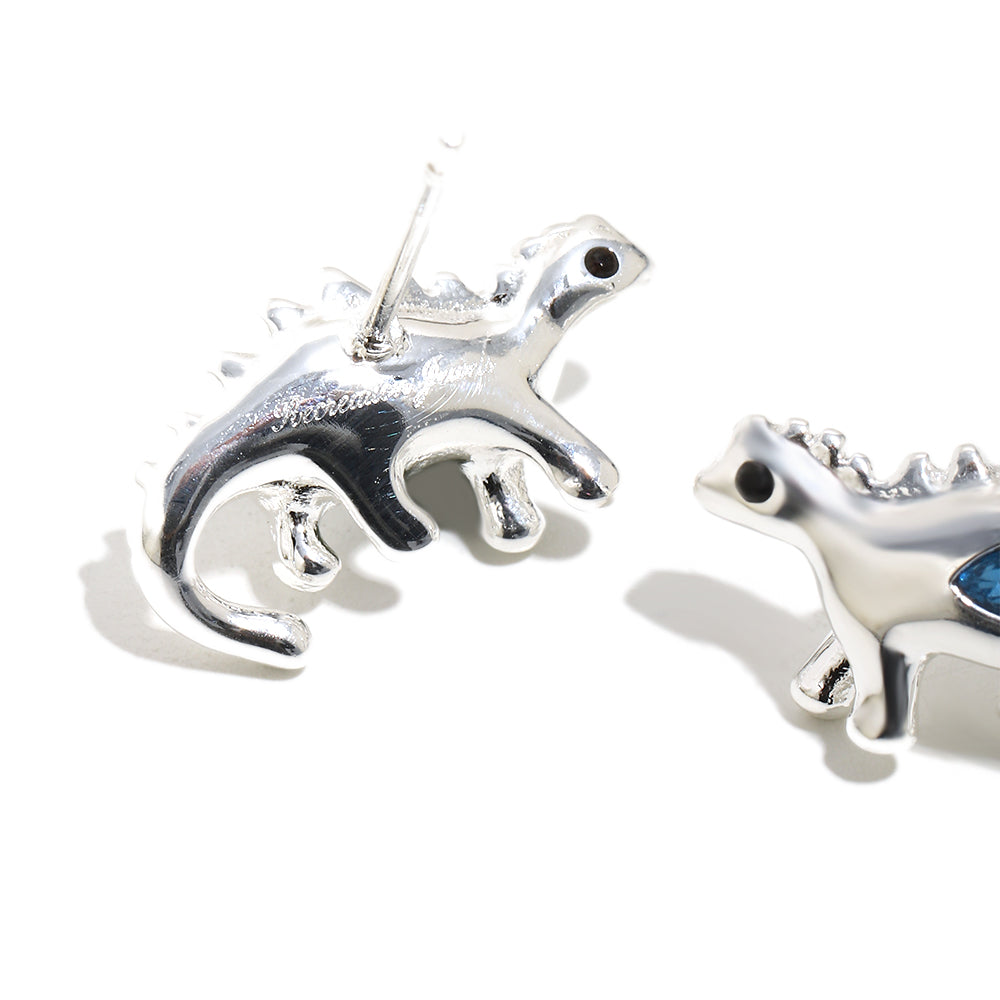 Bee’s Blue Dinosaur Earrings in Silver