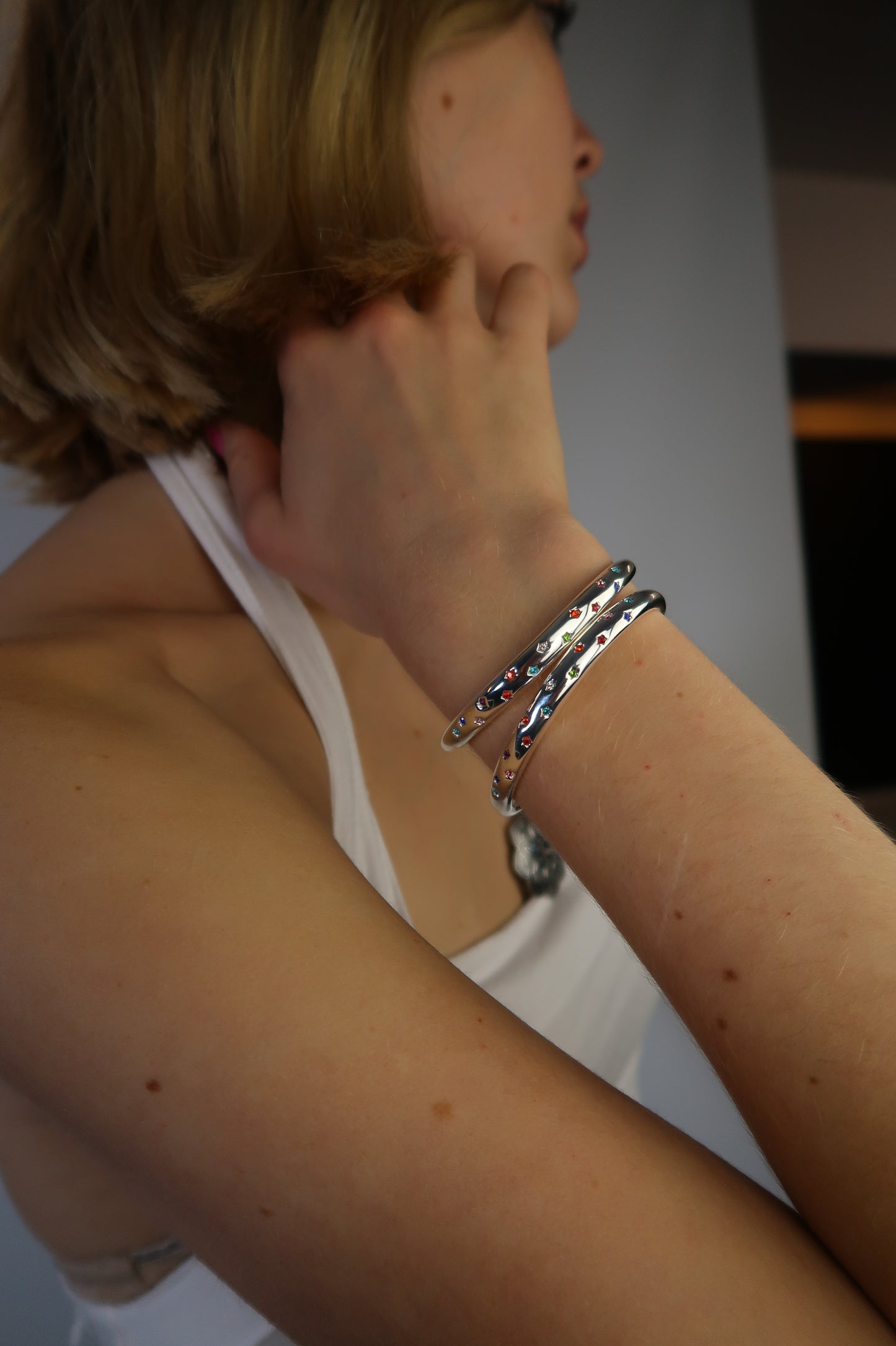 Eloise's multicoloured bangle in silver
