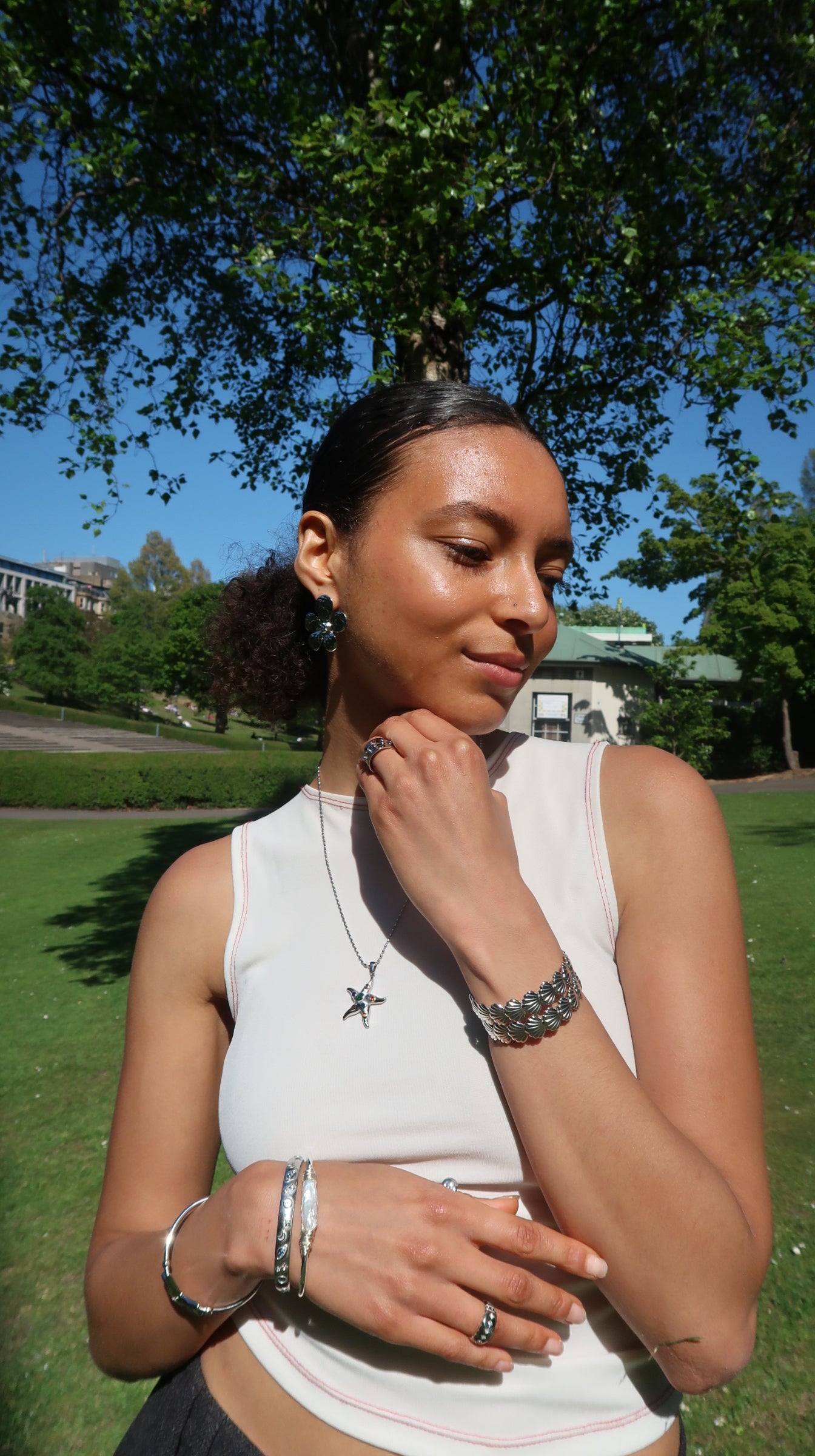 Mila's Shell Bangle in Silver