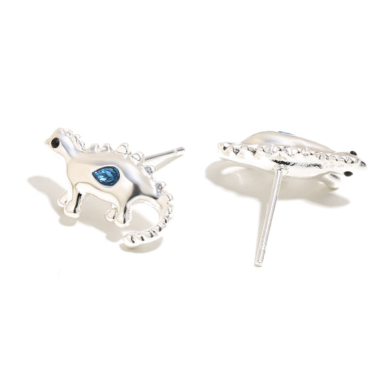 Bee’s Blue Dinosaur Earrings in Silver