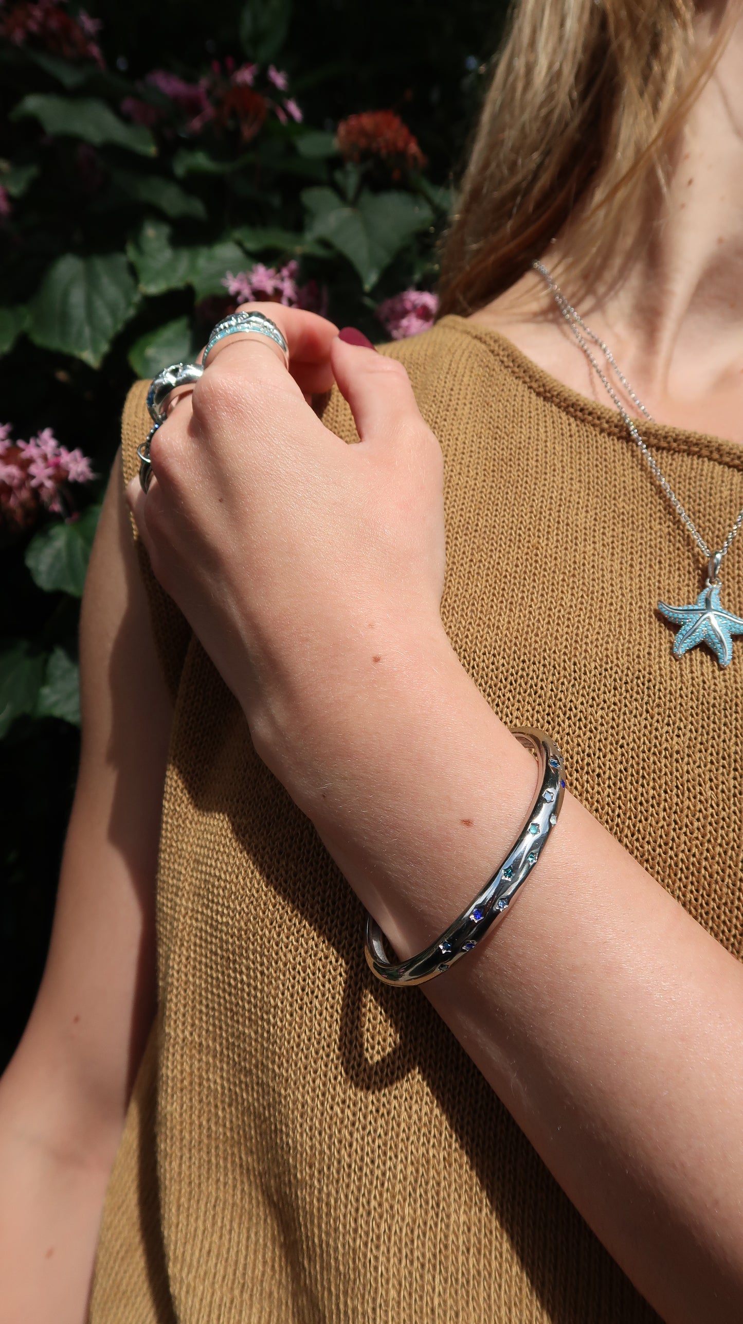 Eloise's Blue Star Bangle In Silver