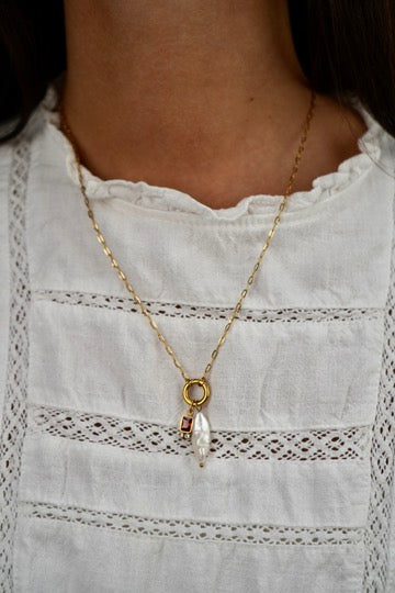 Amelie's Pearl Charm Necklace in Red