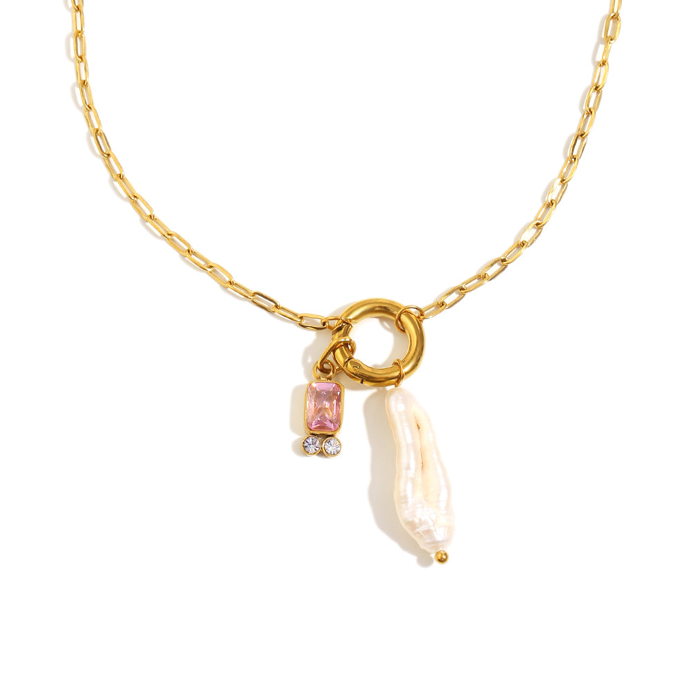 Amelie's Pearl Charm Necklace in Pink