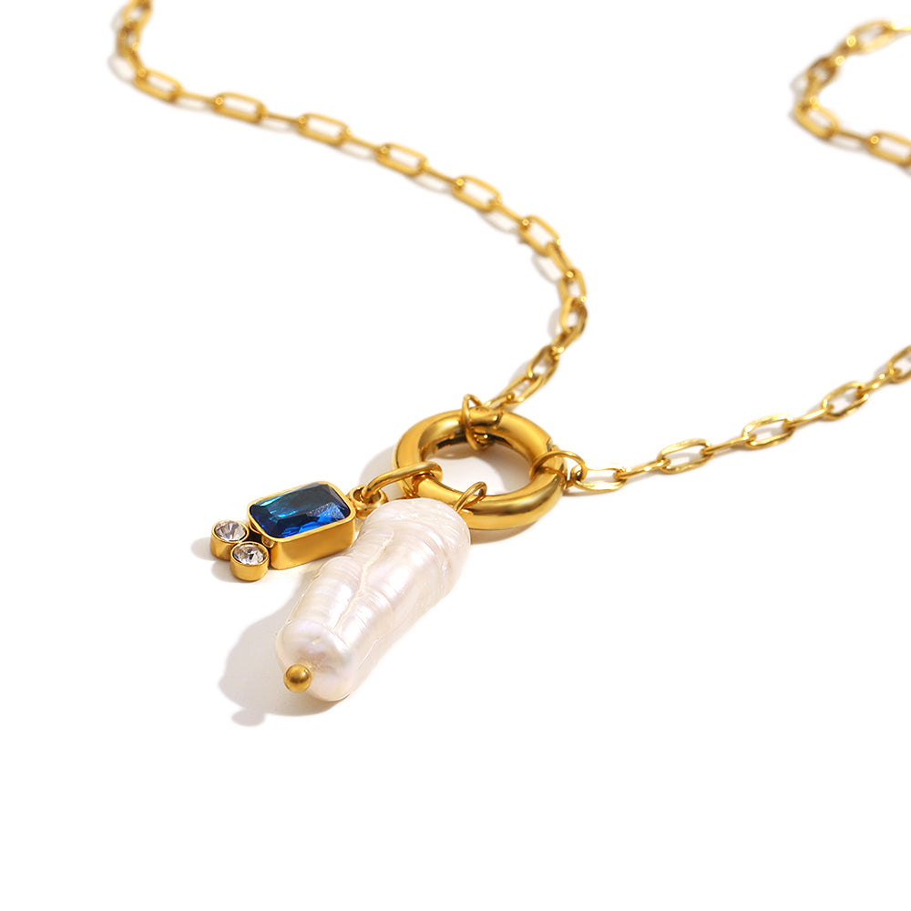 Amelie's Pearl Charm Necklace in Blue