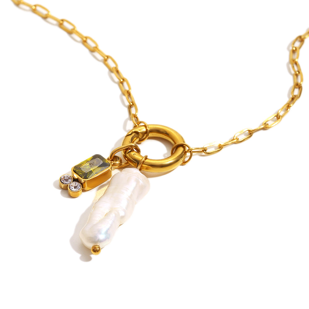 Amelie's Pearl Charm Necklace in Light Green