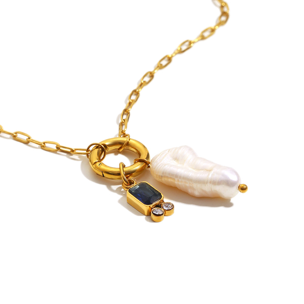 Amelie's Pearl Charm Necklace in Deep Blue