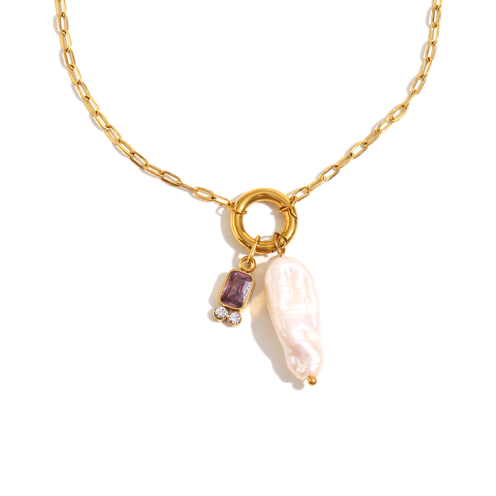 Amelie's Pearl Charm Necklace in Lavender