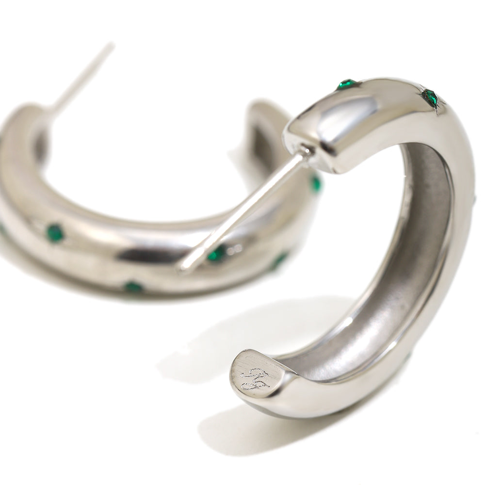 Sophie's Green Hoops In Silver