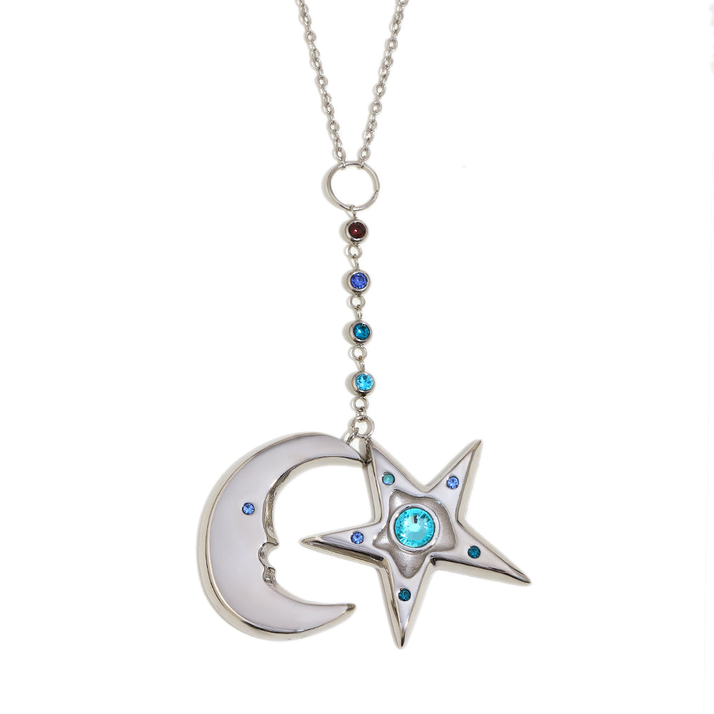Cecily's Sea Star and Moon Necklace In Silver