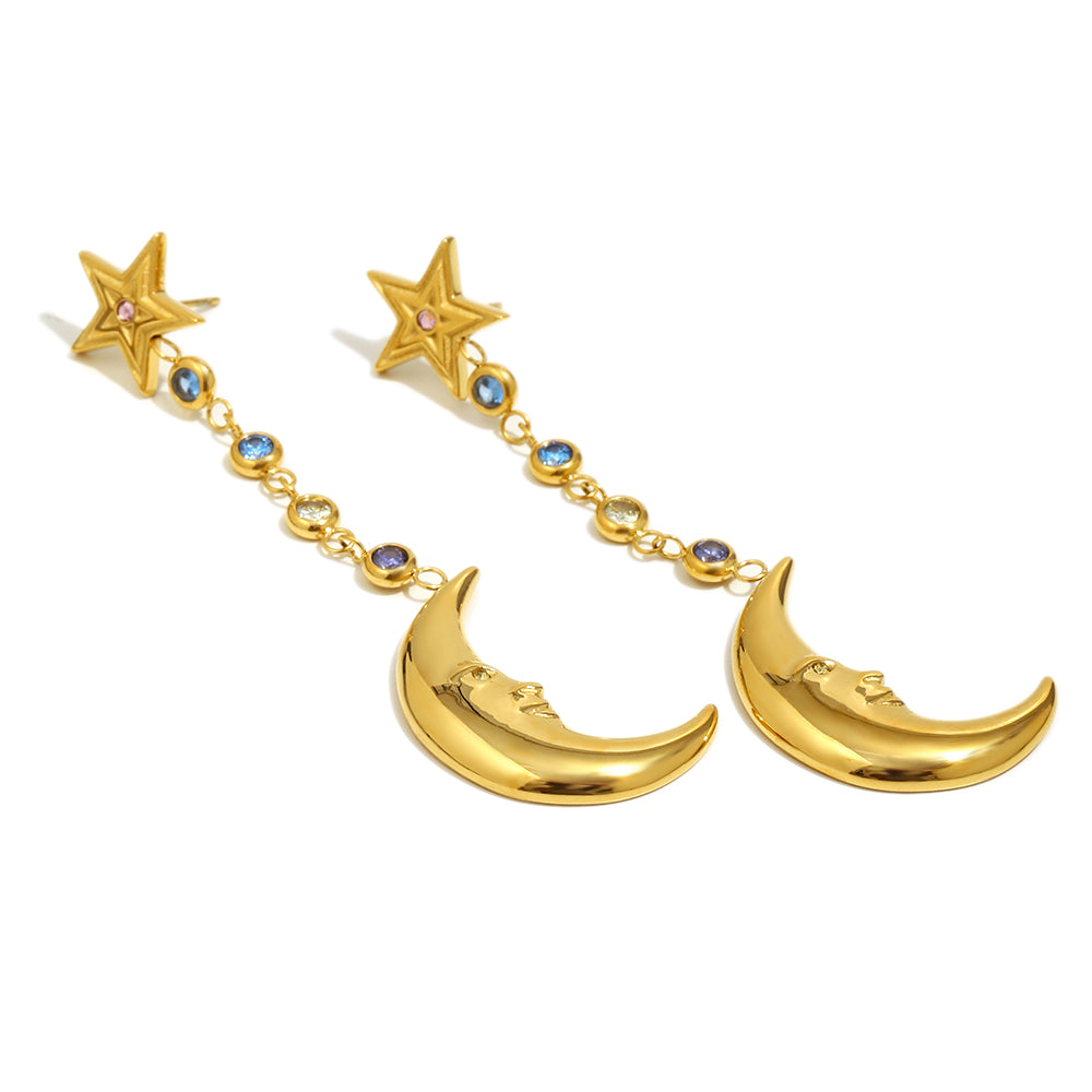 Eleanora's Star and Moon Drop Earrings