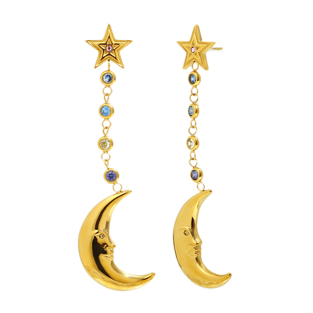 Eleanora's Star and Moon Drop Earrings