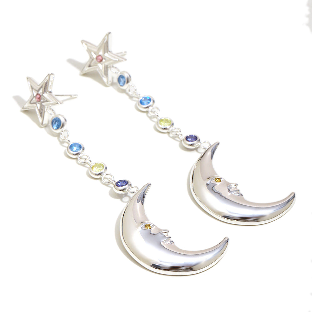 Eleanora's Moon And Star Earrings In Silver