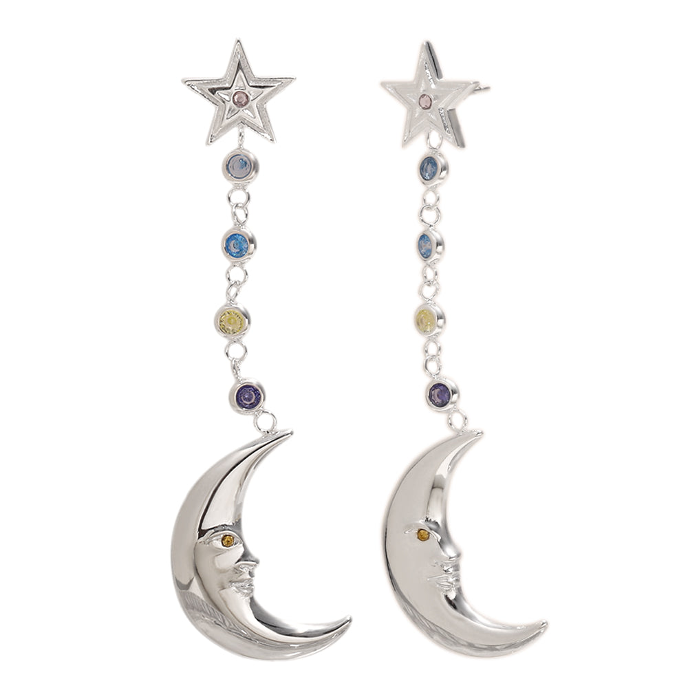 Eleanora's Moon And Star Earrings In Silver
