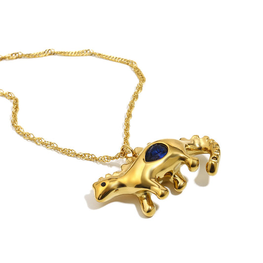 Bee’s Gold Blue Dinosaur Necklace