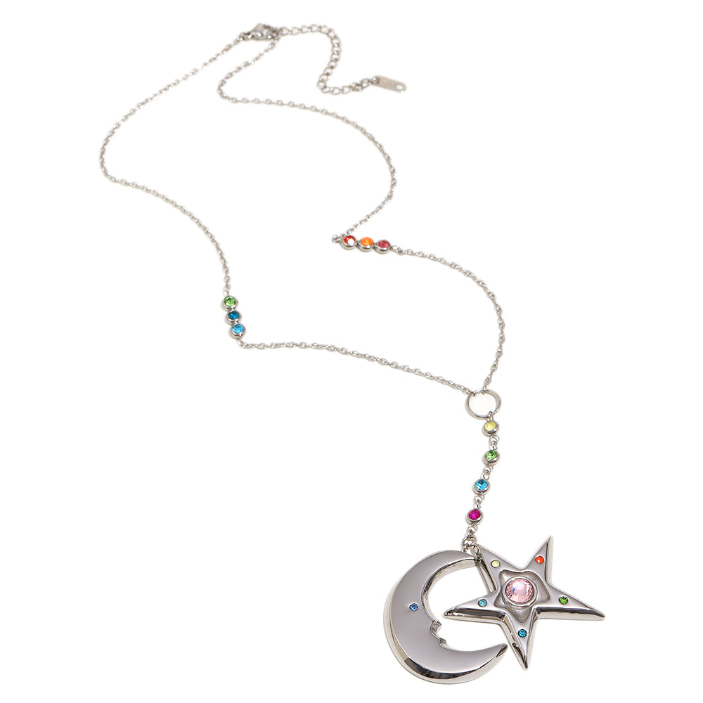 Cecily's Summer Star And Moon Necklace In Silver