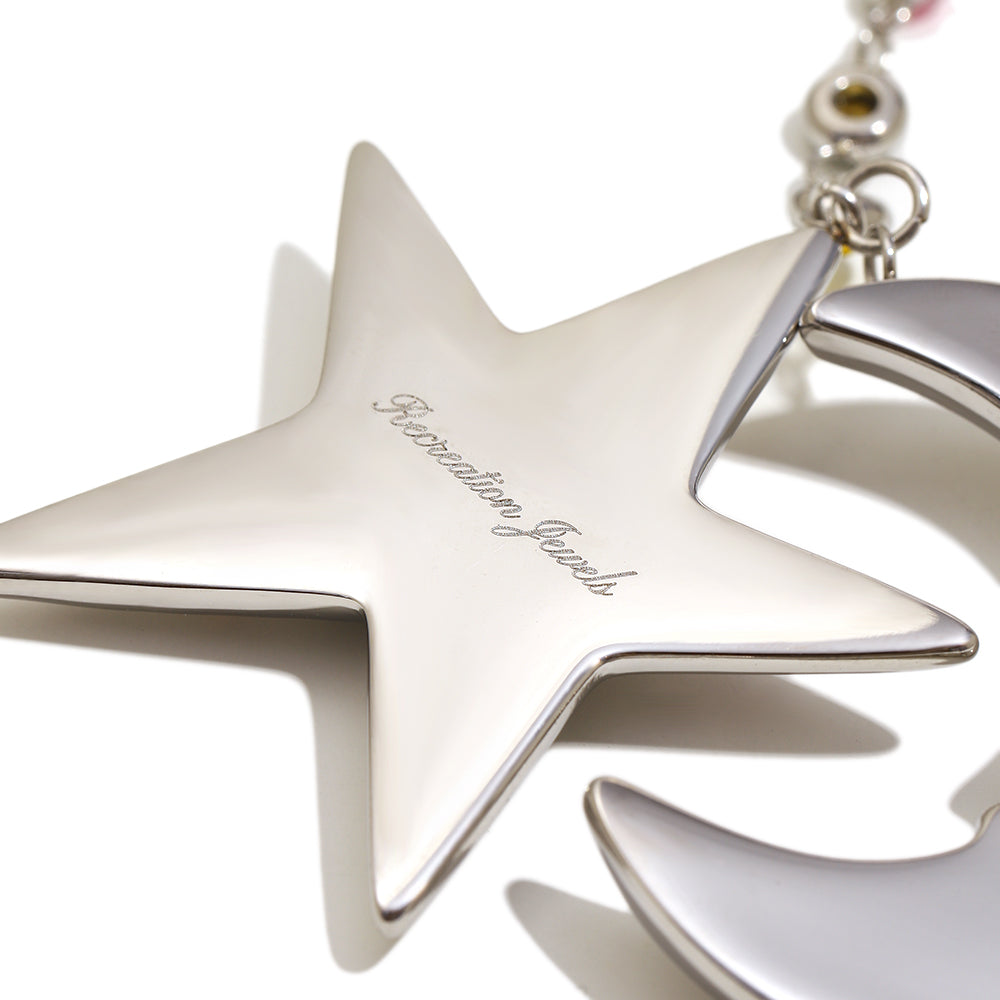 Cecily's Pink and Green Star and Moon Necklace In Silver