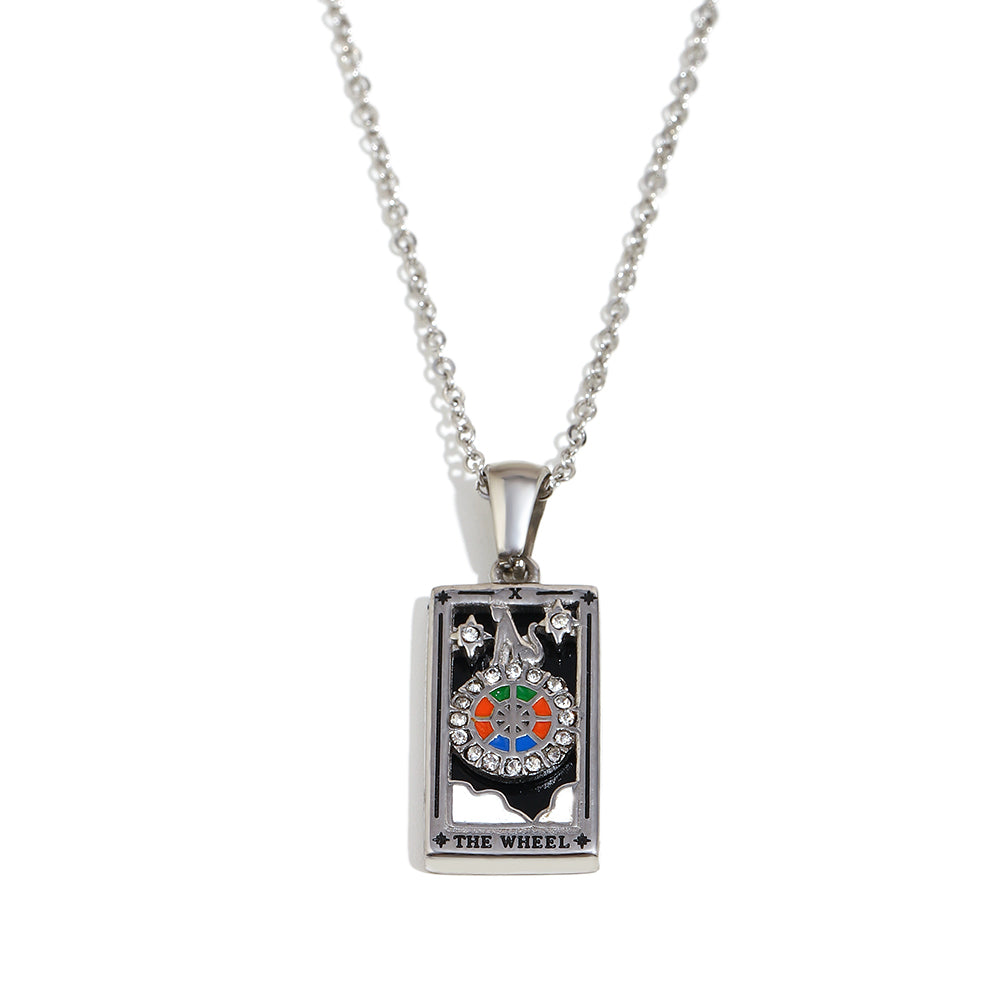 The Wheel Tarot Card Necklace in Silver