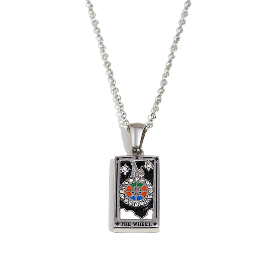 The Wheel Tarot Card Necklace in Silver