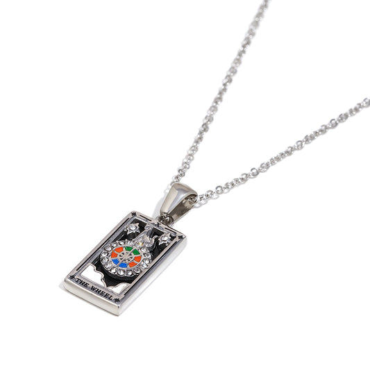 The Wheel Tarot Card Necklace in Silver