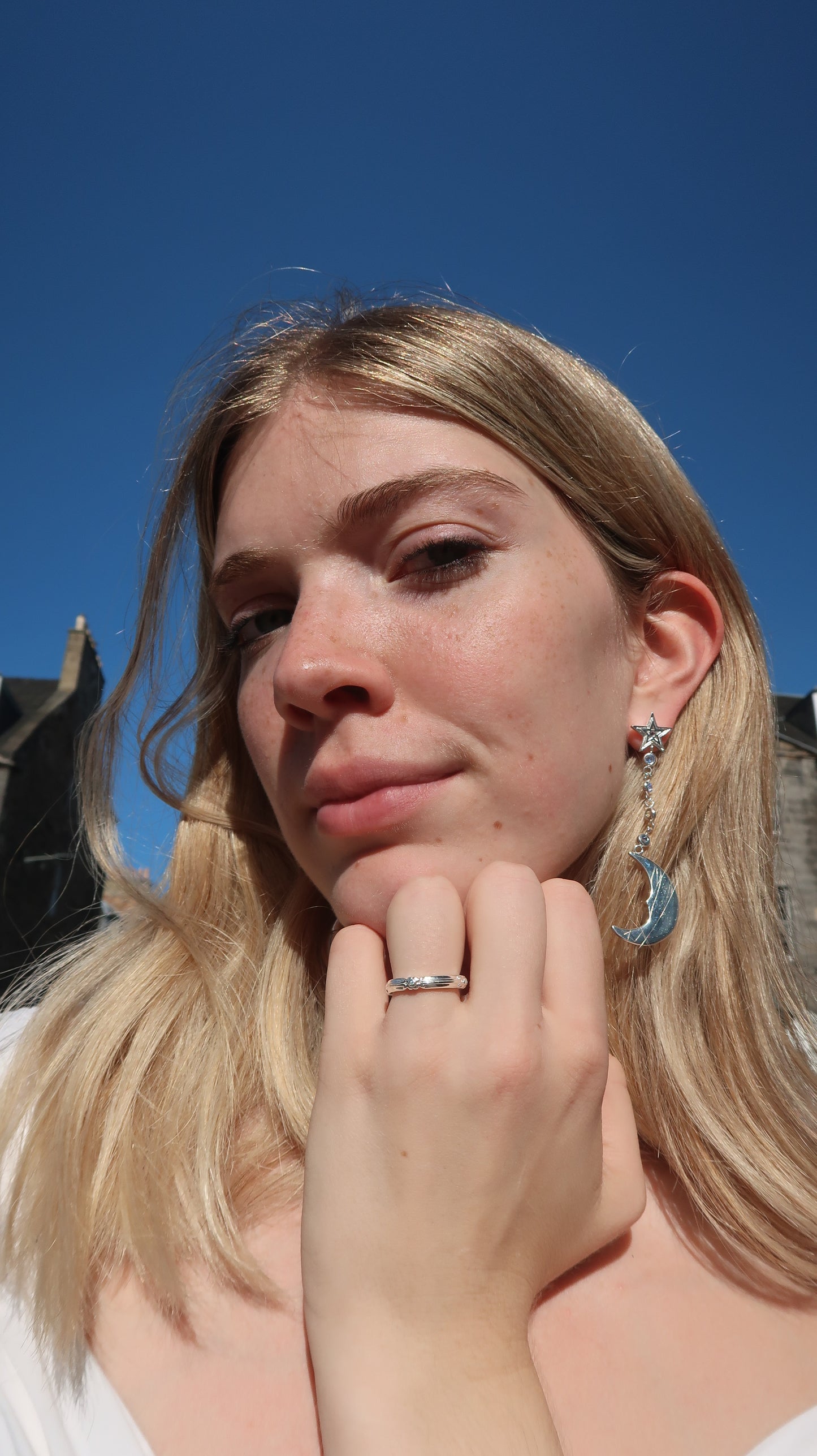 Eleanora's Moon And Star Earrings In Silver