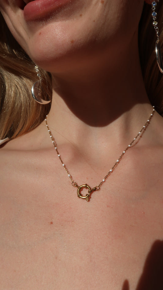 Lina’s White Beaded Charm Necklace