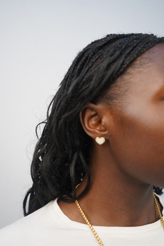 Viola's White Heart Studs