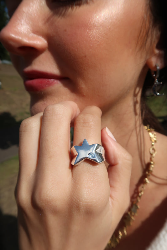 Cecily's Blue Star Ring In Silver