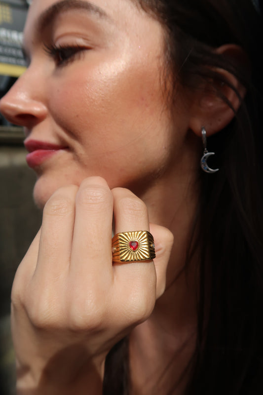 Heather's Heart Ring in Gold and Red