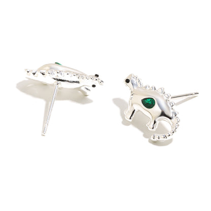 Bee’s Green Dinosaur Earrings in Silver