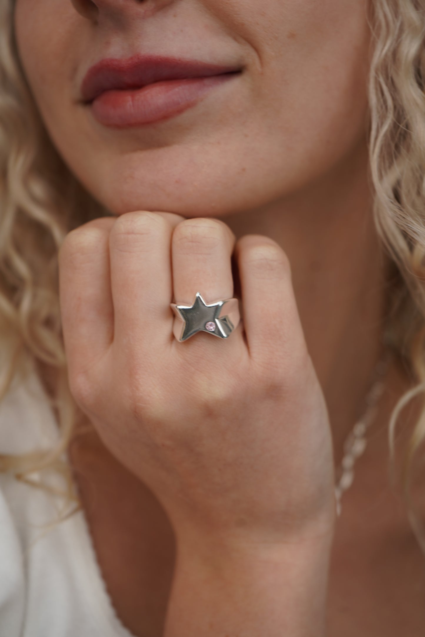 Cecily's Pink Star Ring In Silver