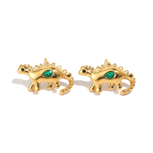 Bee’s Gold Green Dinosaur Earrings