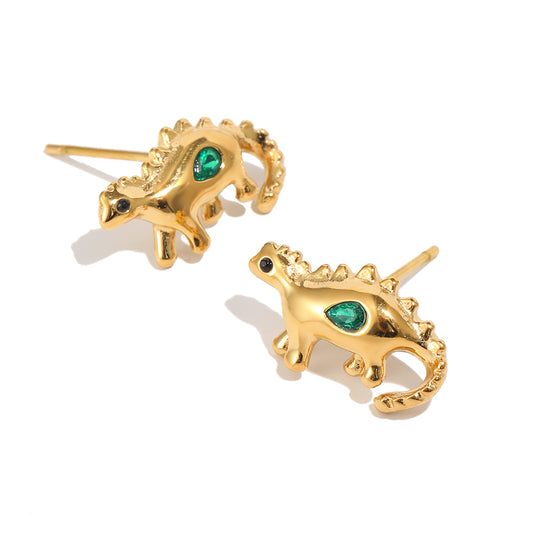 Bee’s Gold Green Dinosaur Earrings