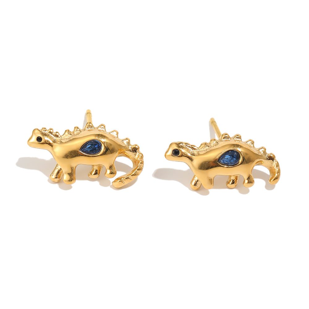 Bee’s Gold Blue Dinosaur Earrings